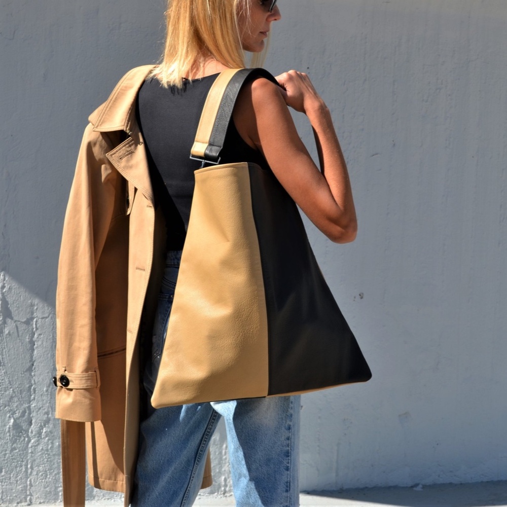 Elegant Black and Tan Shoulder Bag